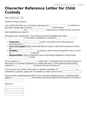 Attorney-Approved Character Reference Letter for Child Custody Form
