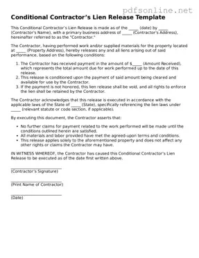 Attorney-Approved Conditional Contractor’s Lien Release Form
