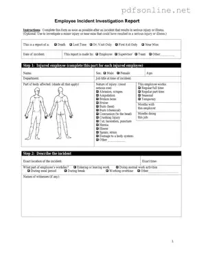 Free Employee Accident Report PDF Form