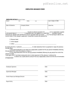 Free Employee Advance PDF Form