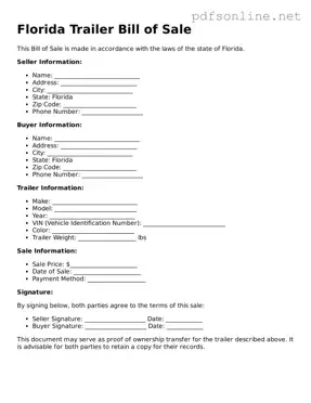 Legal Trailer Bill of Sale Template for the State of Florida