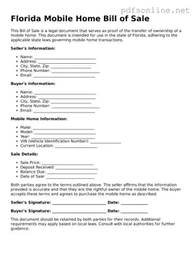 Legal Mobile Home Bill of Sale Template for the State of Florida