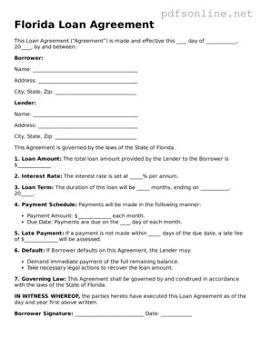 Legal Loan Agreement Template for the State of Florida
