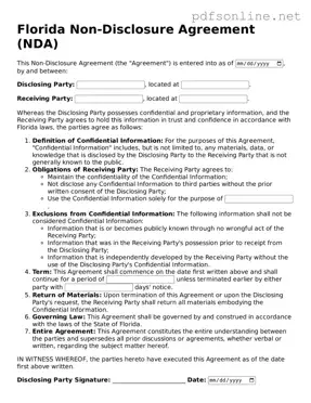 Legal Non-disclosure Agreement Template for the State of Florida