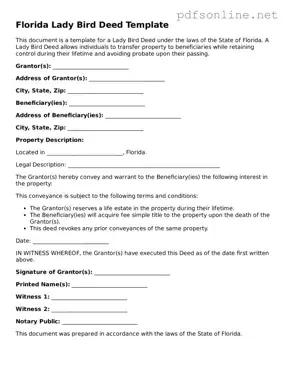 Legal Lady Bird Deed Template for the State of Florida