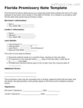 Legal Promissory Note Template for the State of Florida