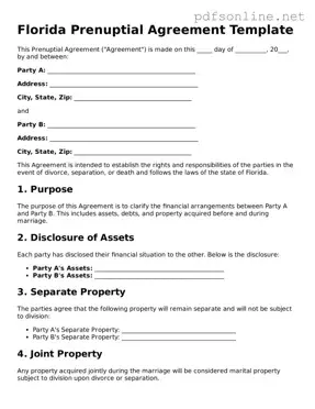 Legal Prenuptial Agreement Template for the State of Florida