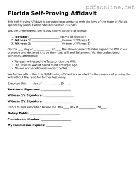 Legal Self-Proving Affidavit Template for the State of Florida