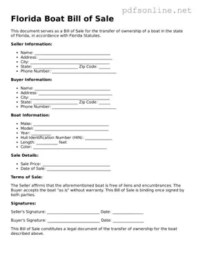 Legal Boat Bill of Sale Template for the State of Florida