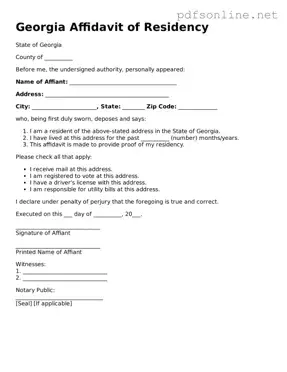 Legal Affidavit of Residency Template for the State of Georgia