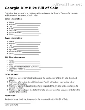 Legal Dirt Bike Bill of Sale Template for the State of Georgia