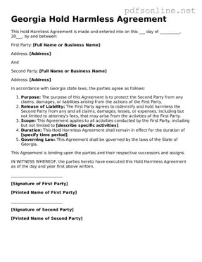 Legal Hold Harmless Agreement Template for the State of Georgia