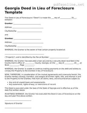 Legal Deed in Lieu of Foreclosure Template for the State of Georgia