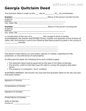 Legal Quitclaim Deed Template for the State of Georgia