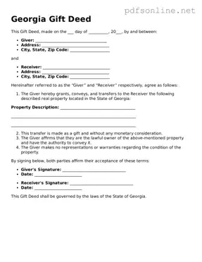Legal Gift Deed Template for the State of Georgia