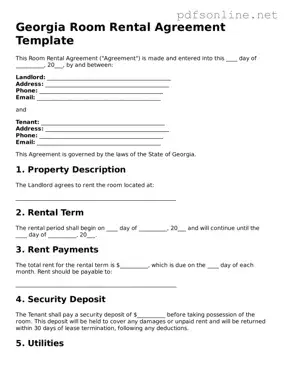 Legal Room Rental Agreement Template for the State of Georgia
