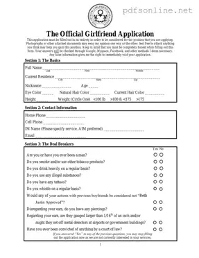 Free Girlfriend Application PDF Form