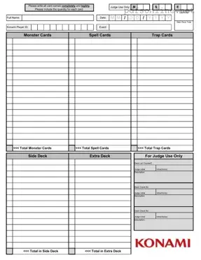 Free Konami Decklist PDF Form