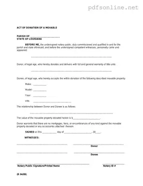Free Louisiana act of donation PDF Form