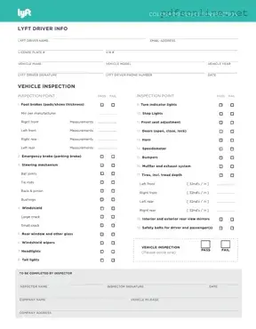 Free Lyft Inspection PDF Form