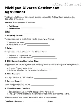 Legal Divorce Settlement Agreement Template for the State of Michigan