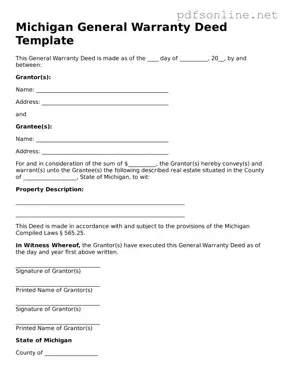 Legal Deed Template for the State of Michigan