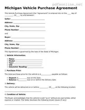 Legal Vehicle Purchase Agreement Template for the State of Michigan