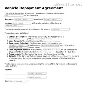 Attorney-Approved Vehicle Repayment Agreement Form