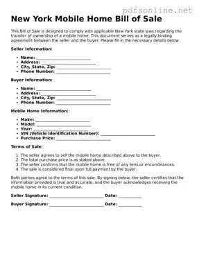 Legal Mobile Home Bill of Sale Template for the State of New York