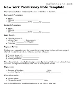Legal Promissory Note Template for the State of New York