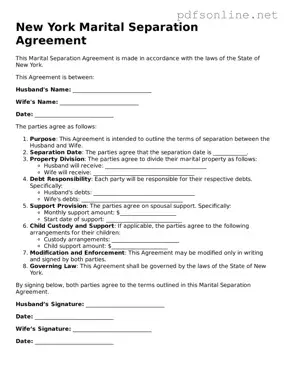 Legal Marital Separation Agreement Template for the State of New York