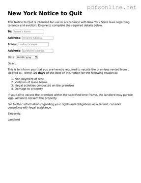 Legal Notice to Quit Template for the State of New York