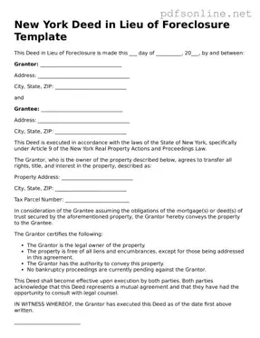 Legal Deed in Lieu of Foreclosure Template for the State of New York