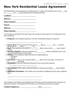 Legal Residential Lease Agreement Template for the State of New York