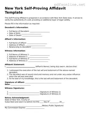 Legal Self-Proving Affidavit Template for the State of New York