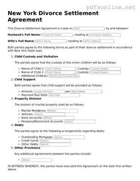 Legal Divorce Settlement Agreement Template for the State of New York
