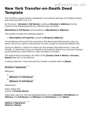 Legal Transfer-on-Death Deed Template for the State of New York