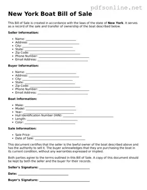 Legal Boat Bill of Sale Template for the State of New York