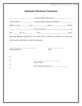 Free Notarized Odometer Statement PDF Form