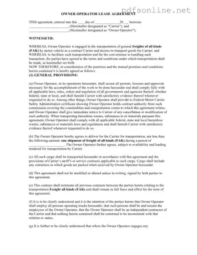 Free Owner Operator Lease Agreement PDF Form