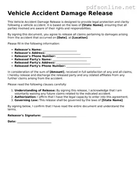 Attorney-Approved Vehicle Accident Damage Release Form
