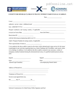 Free Royal Caribbean Parental Consent PDF Form
