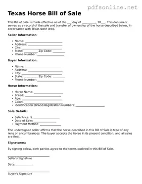 Legal Horse Bill of Sale Template for the State of Texas