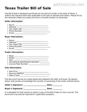 Legal Trailer Bill of Sale Template for the State of Texas