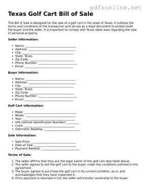 Legal Golf Cart Bill of Sale Template for the State of Texas
