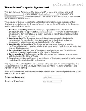 Legal Non-compete Agreement Template for the State of Texas