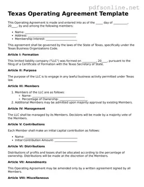 Legal Operating Agreement Template for the State of Texas