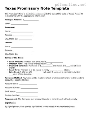 Legal Promissory Note Template for the State of Texas