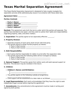 Legal Marital Separation Agreement Template for the State of Texas