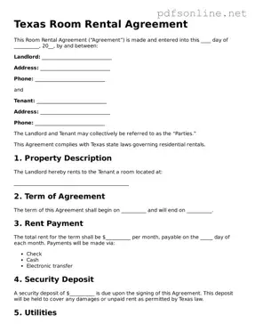 Legal Room Rental Agreement Template for the State of Texas